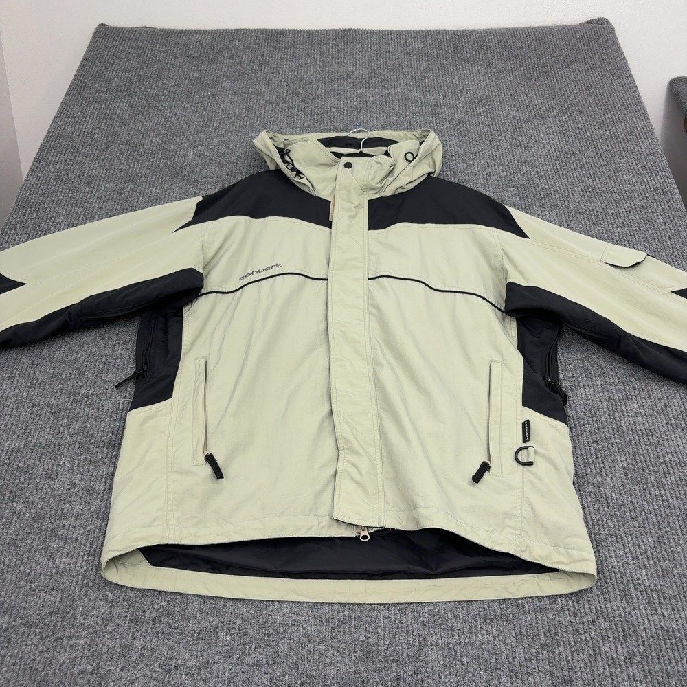 Vintage Columbia Convert Jacket Mens L Beige Nylon Hooded Colorblock Gorpcore